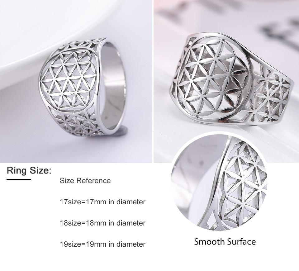 Bague Fleur de Vie Mandala Filigrane Acier Inoxydable