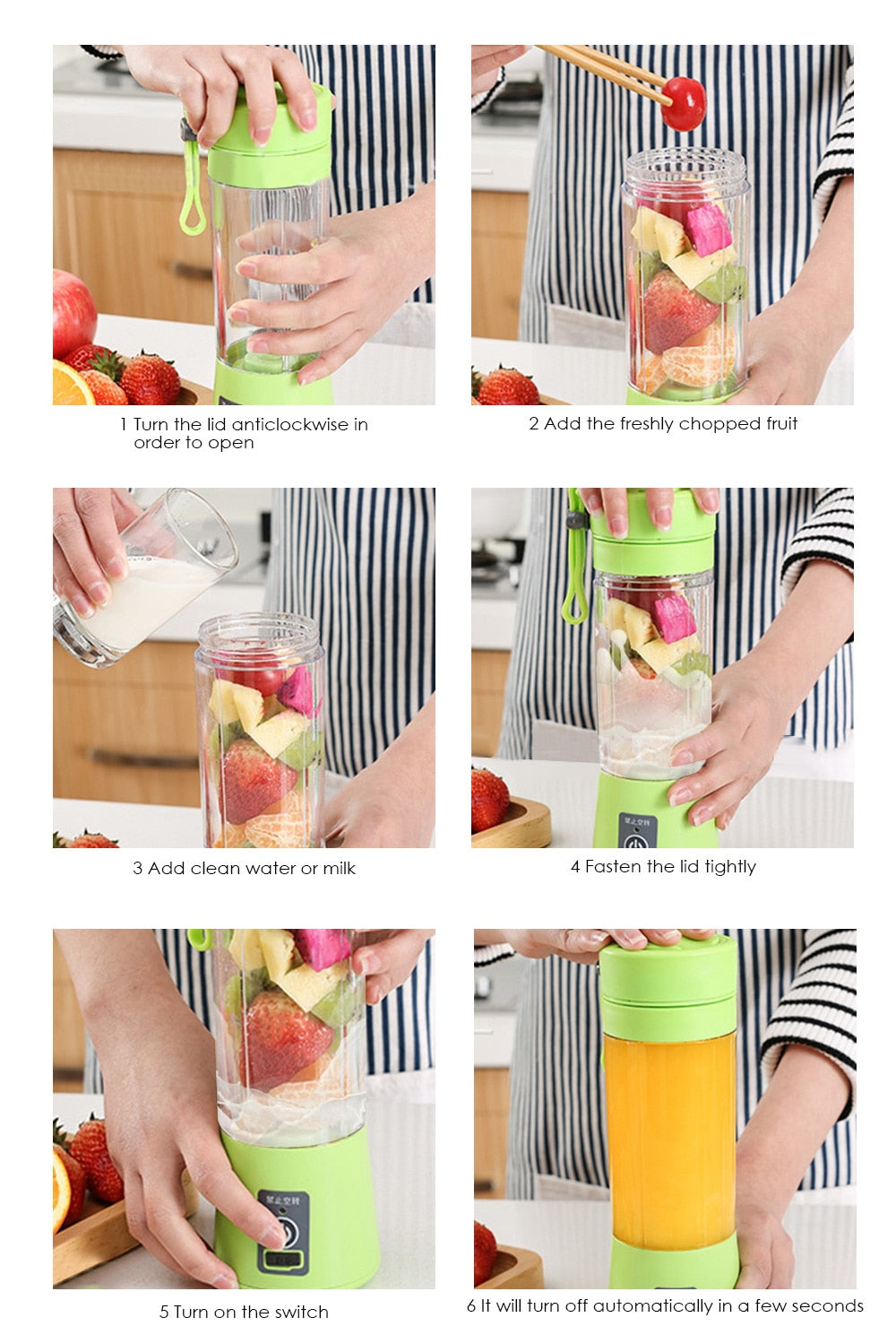 Mixer 400ML Extracteurs Fruits-Lait- Centrifugeuse Électrique Juicer Blender USB Mini Milkshake