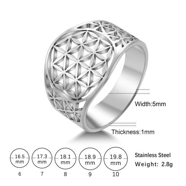 Bague Fleur de Vie Mandala Filigrane Acier Inoxydable