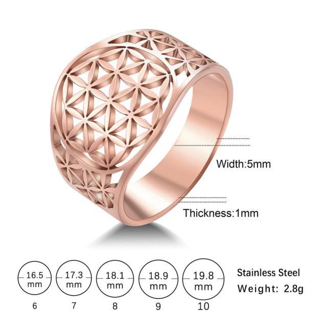 Bague Fleur de Vie Mandala Filigrane Acier Inoxydable