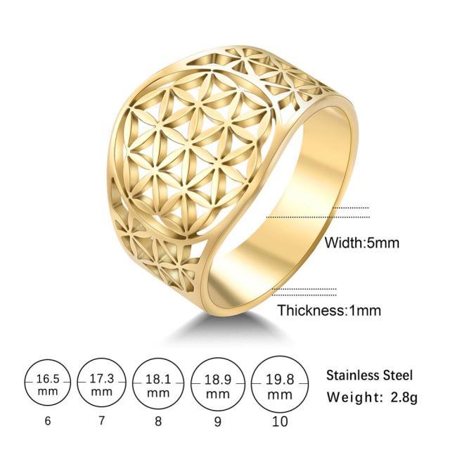 Bague Fleur de Vie Mandala Filigrane Acier Inoxydable