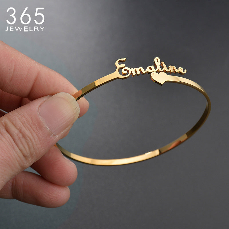 Bracelet Personnalisé En Acier Inoxydable Plaque Signalétique Lettres Coeur