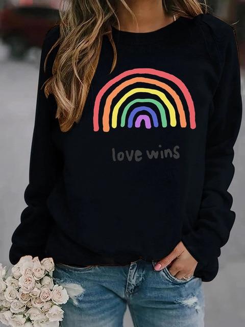 Sweat imprimés Arc-en-ciel femmes à manches longues sweat ample Love Wins
