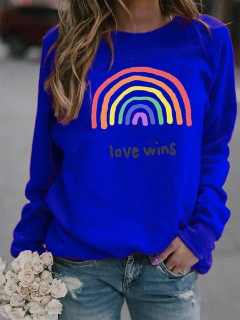 Sweat imprimés Arc-en-ciel femmes à manches longues sweat ample Love Wins