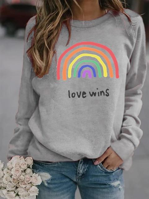 Sweat imprimés Arc-en-ciel femmes à manches longues sweat ample Love Wins