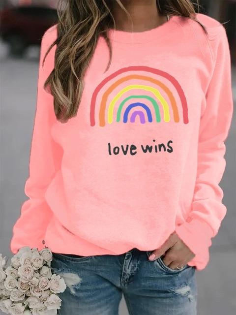 Sweat imprimés Arc-en-ciel femmes à manches longues sweat ample Love Wins