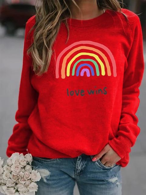Sweat imprimés Arc-en-ciel femmes à manches longues sweat ample Love Wins