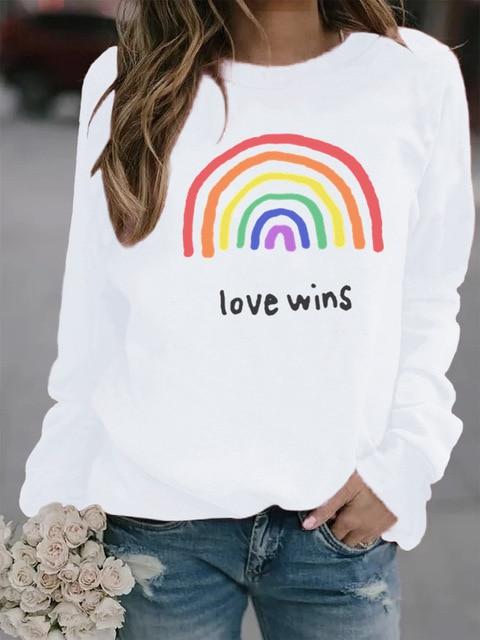 Sweat imprimés Arc-en-ciel femmes à manches longues sweat ample Love Wins