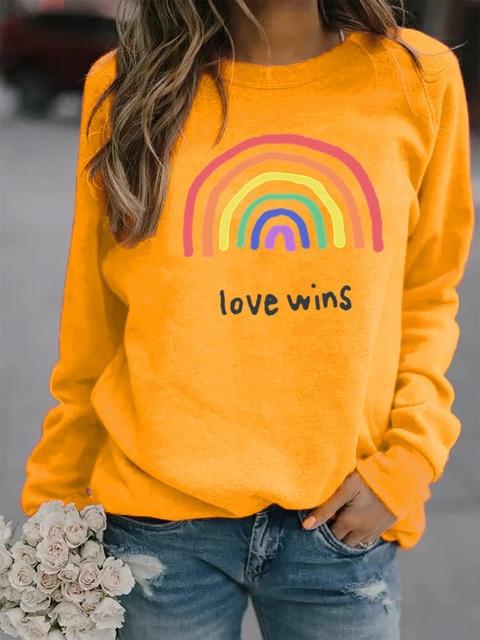 Sweat imprimés Arc-en-ciel femmes à manches longues sweat ample Love Wins