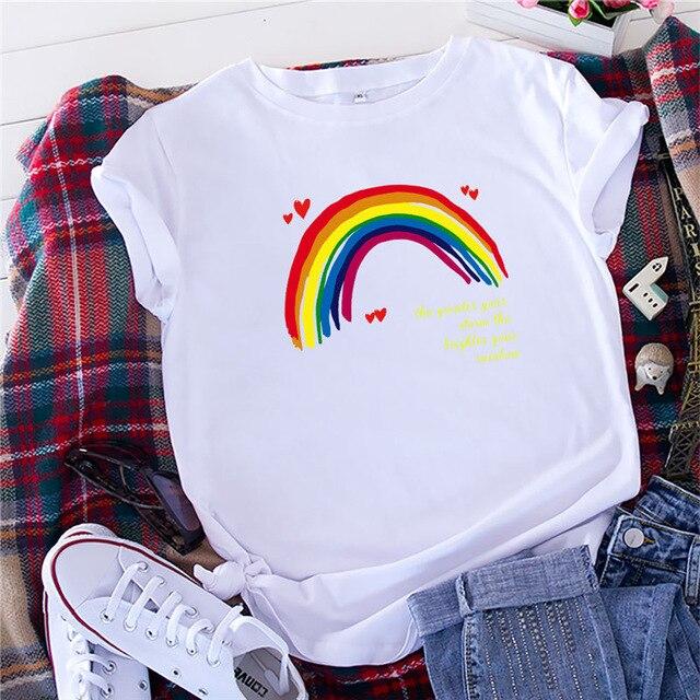 T-shirt Arc en ciel à manches courtes col rond femmes T-shirt femmes t-shirt 100% coton été