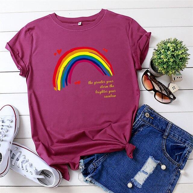 T-shirt Arc en ciel à manches courtes col rond femmes T-shirt femmes t-shirt 100% coton été
