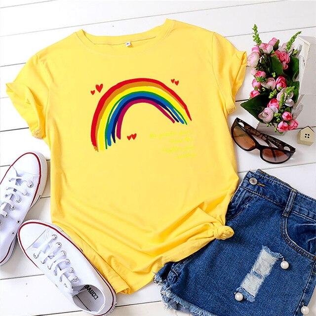 T-shirt Arc en ciel à manches courtes col rond femmes T-shirt femmes t-shirt 100% coton été