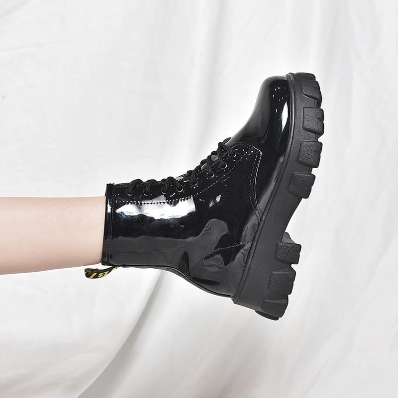 Bottines en Cuir à Plate-Forme- Bout Rond pour Femmes- Gold Design