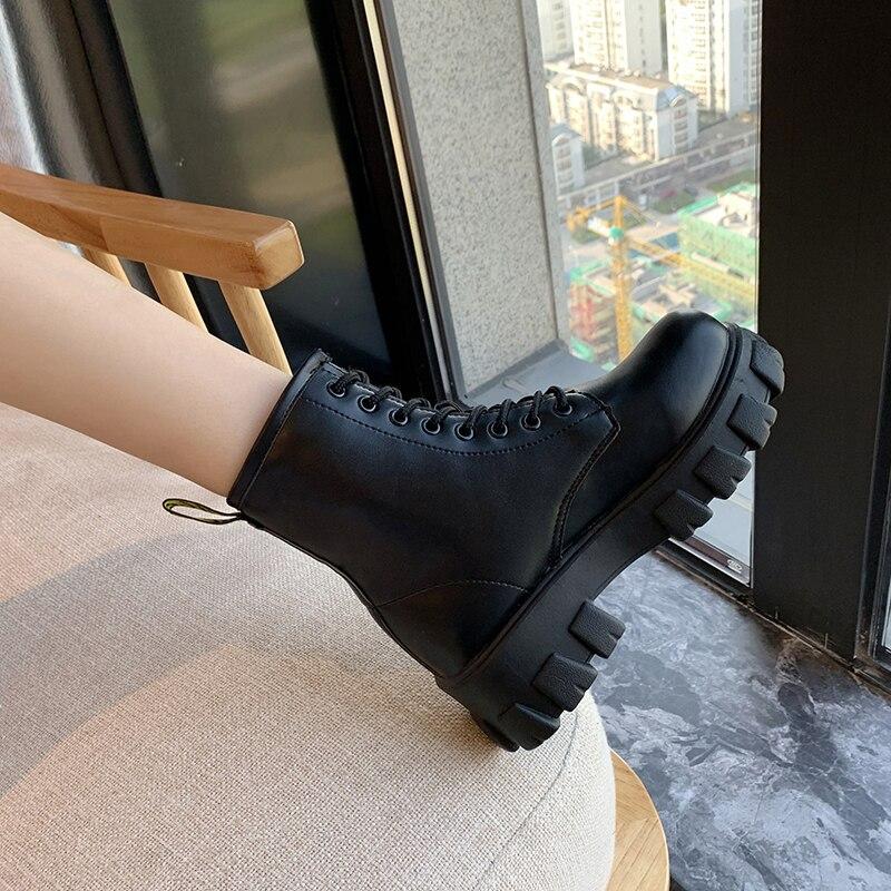 Bottines en Cuir à Plate-Forme- Bout Rond pour Femmes- Gold Design