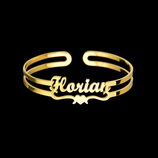 Bracelet Personnalisé En Acier Inoxydable Plaque Signalétique Lettres Coeur