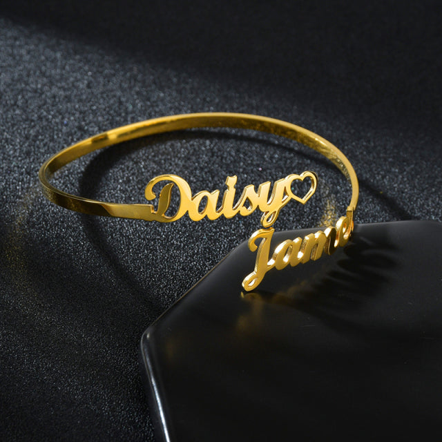 Bracelet Personnalisé En Acier Inoxydable Plaque Signalétique Lettres Coeur