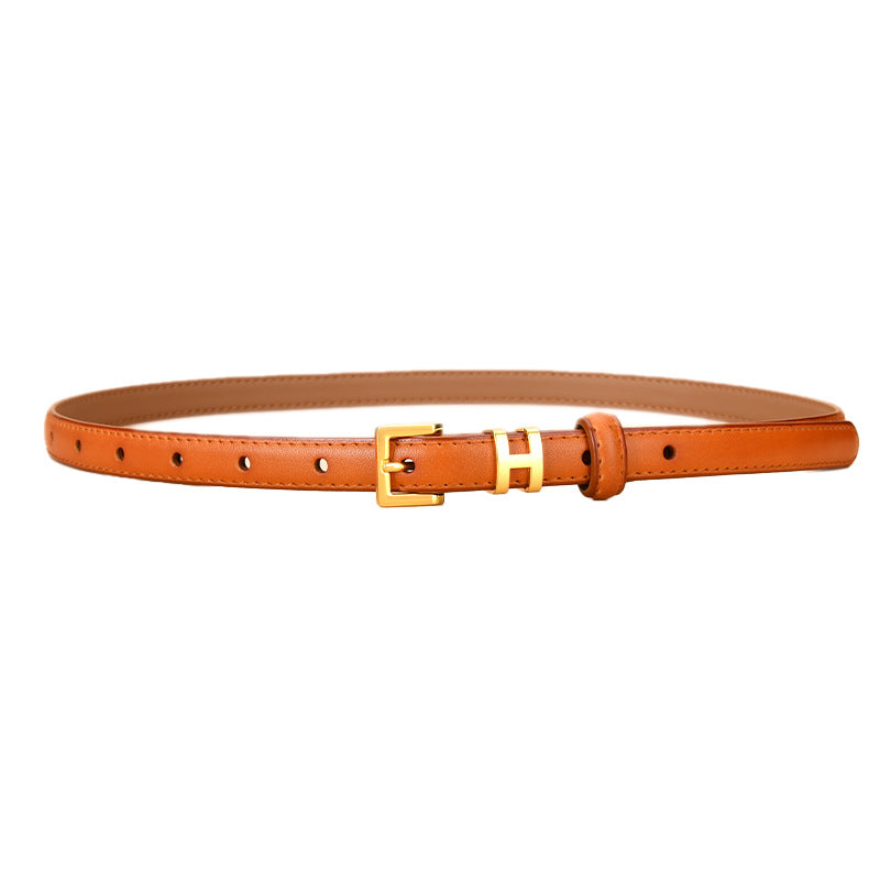 Ceinture de 1.5 cm de large en cuir véritable boucle réglable dorée