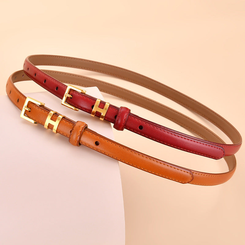Ceinture de 1.5 cm de large en cuir véritable boucle réglable dorée