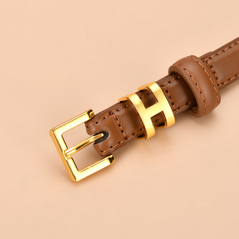 Ceinture de 1.5 cm de large en cuir véritable boucle réglable dorée