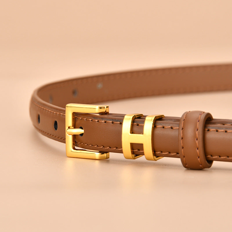 Ceinture de 1.5 cm de large en cuir véritable boucle réglable dorée