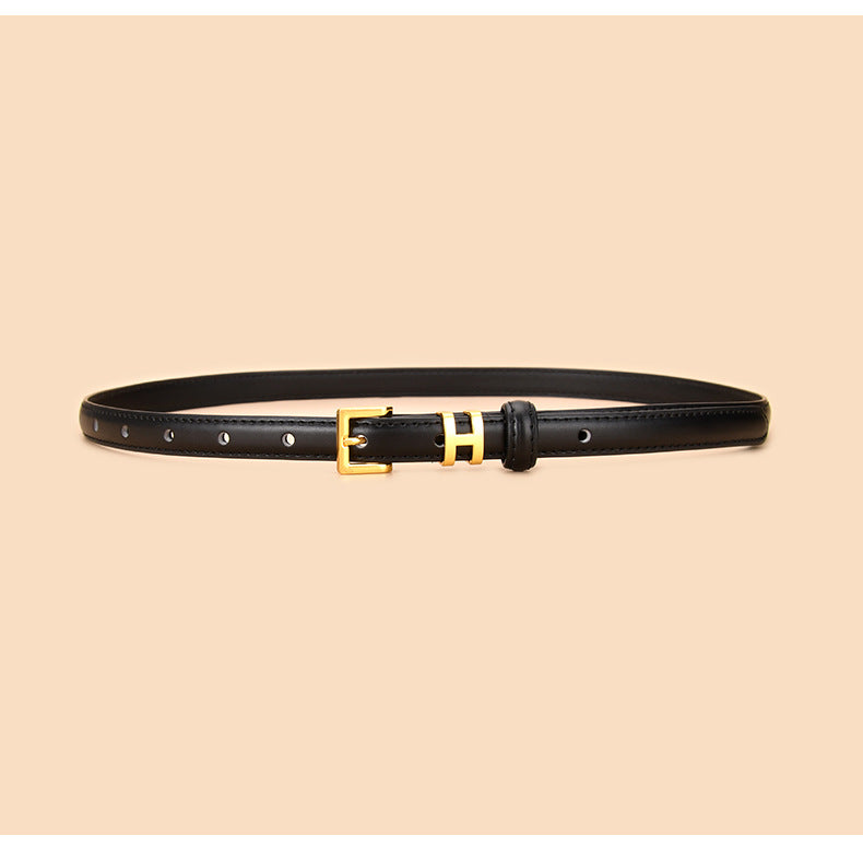 Ceinture de 1.5 cm de large en cuir véritable boucle réglable dorée