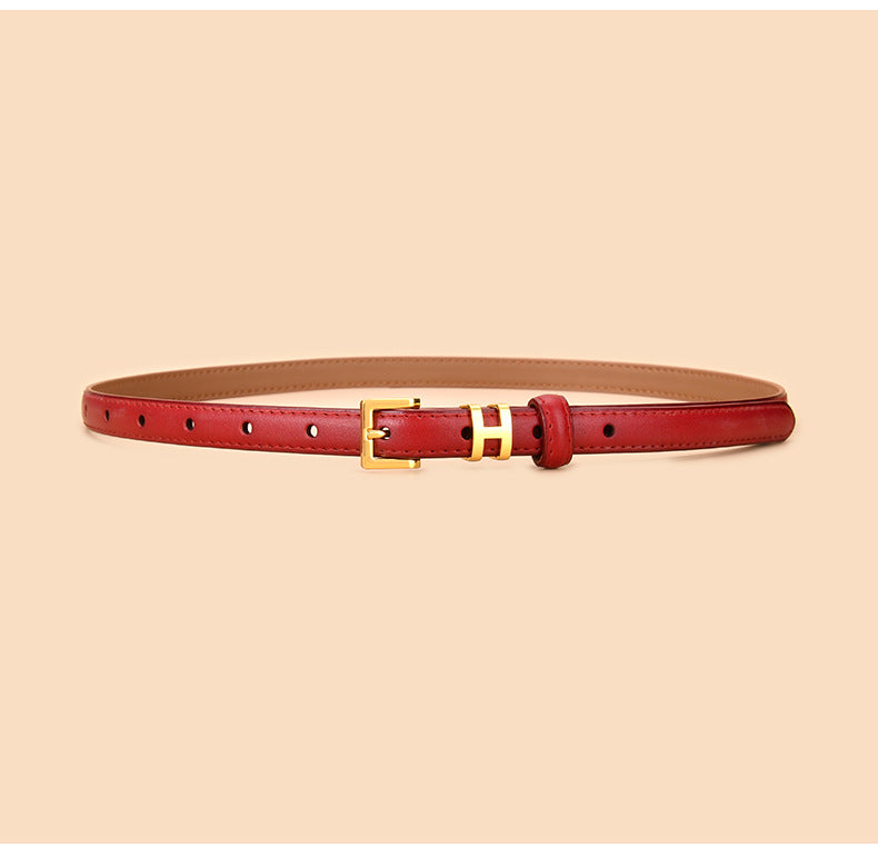 Ceinture de 1.5 cm de large en cuir véritable boucle réglable dorée