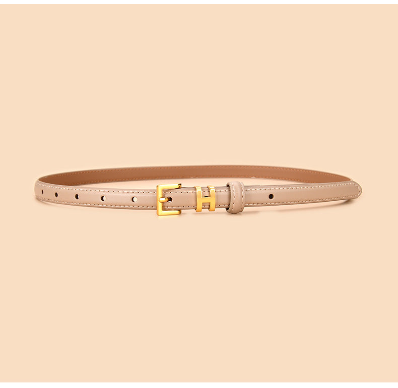 Ceinture de 1.5 cm de large en cuir véritable boucle réglable dorée