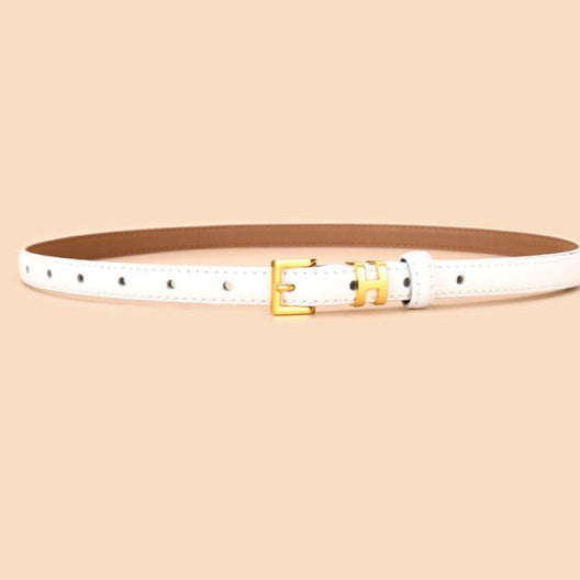 Ceinture de 1.5 cm de large en cuir véritable boucle réglable dorée