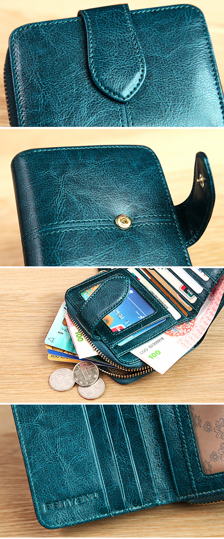 Portefeuille en cuir véritable coloré