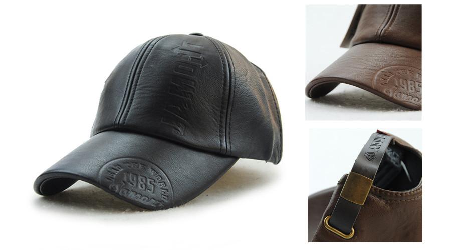 Casquette de haute qualité en cuir noir baseball pour homme ou femme