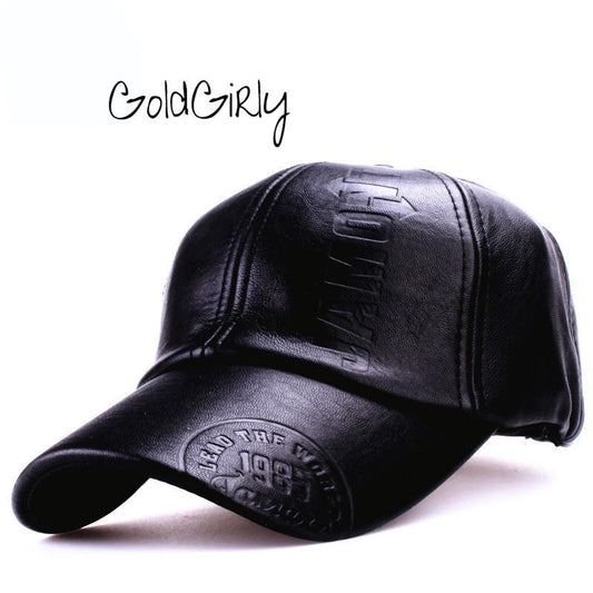 Casquette de haute qualité en cuir noir baseball pour homme ou femme