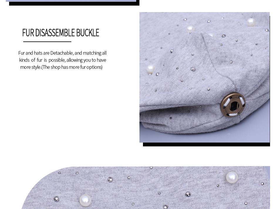 Bonnet brodé de perles collection Mode hiver Fourrure Naturelle tient chaud