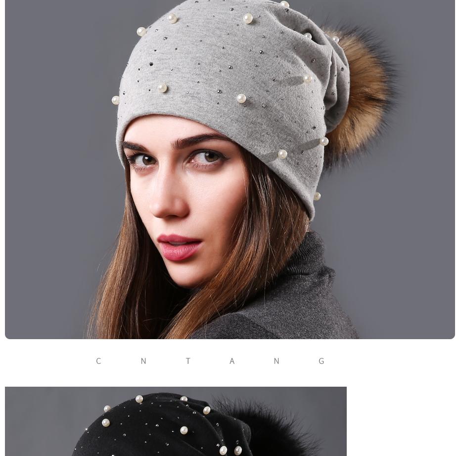 Bonnet brodé de perles collection Mode hiver Fourrure Naturelle tient chaud
