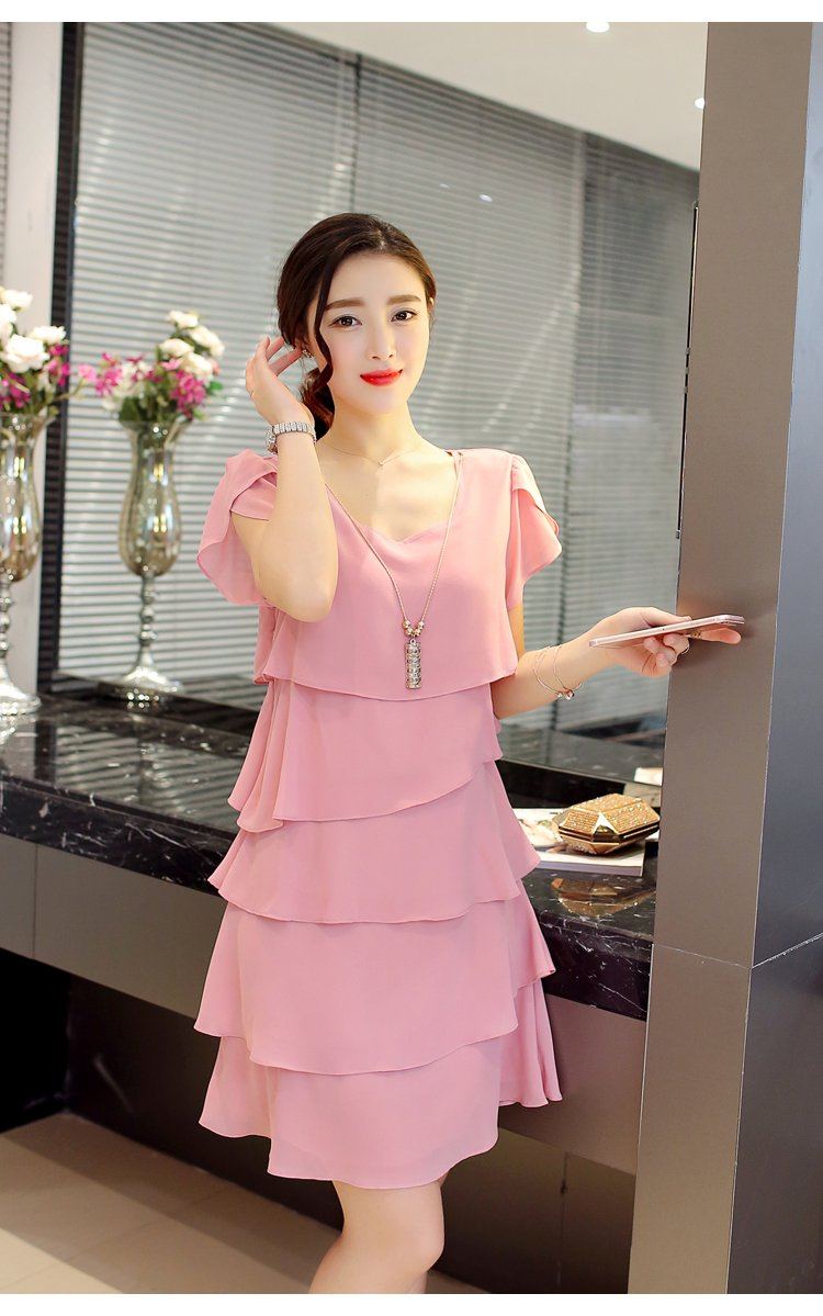 Robe été Élégante Femmes- En Mousseline de Soie-Robe de Cocktail Noir Rouge Rose