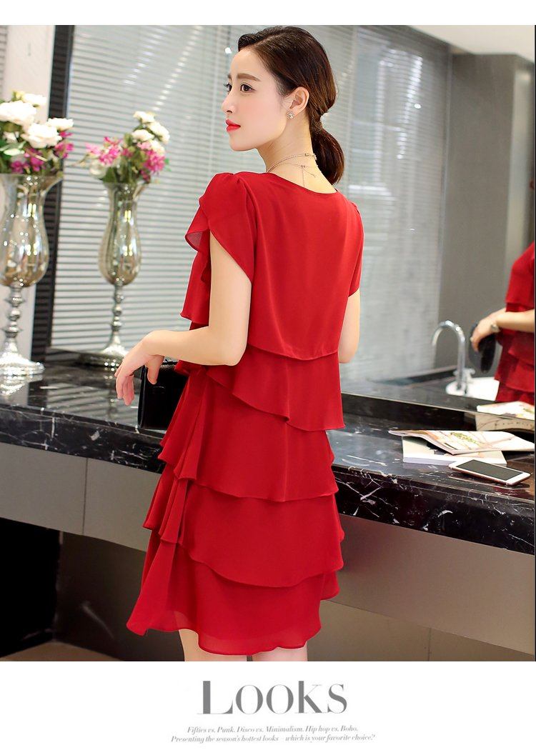 Robe été Élégante Femmes- En Mousseline de Soie-Robe de Cocktail Noir Rouge Rose