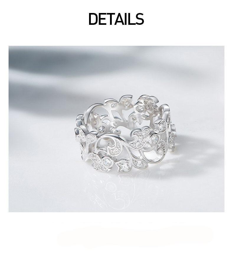 Bague en Argent 925 Sterling pour Femmes Sculptée en Strass Luxe