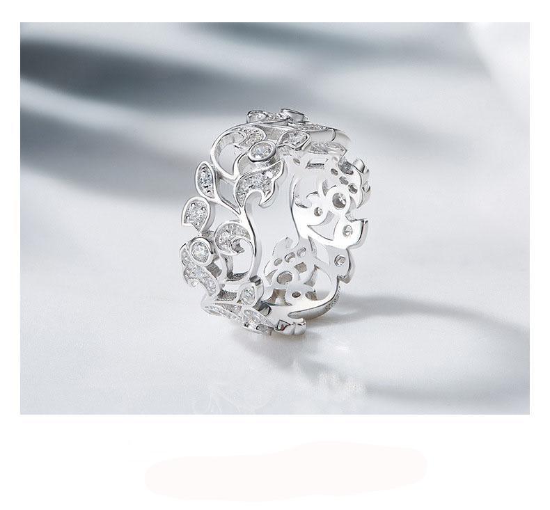 Bague en Argent 925 Sterling pour Femmes Sculptée en Strass Luxe