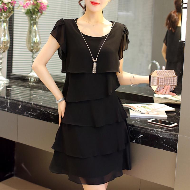 Robe été Élégante Femmes- En Mousseline de Soie-Robe de Cocktail Noir Rouge Rose