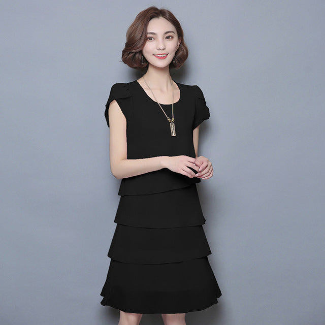 Robe été Élégante Femmes- En Mousseline de Soie-Robe de Cocktail Noir Rouge Rose