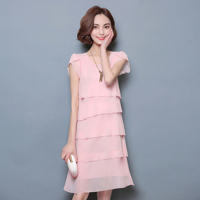 Robe été Élégante Femmes- En Mousseline de Soie-Robe de Cocktail Noir Rouge Rose