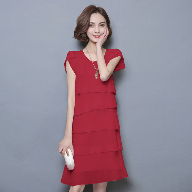 Robe été Élégante Femmes- En Mousseline de Soie-Robe de Cocktail Noir Rouge Rose