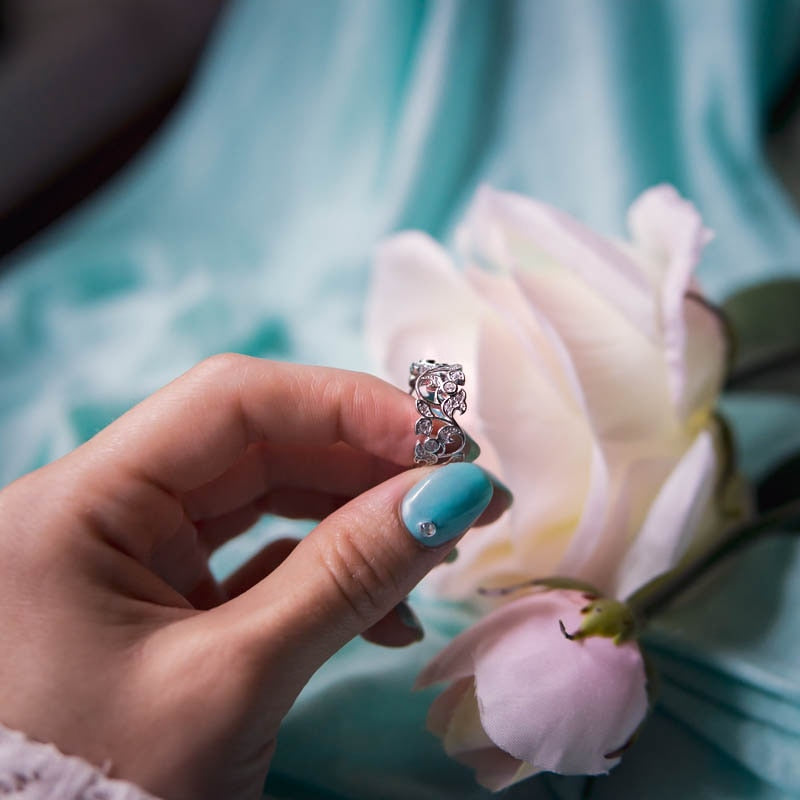 Bague en Argent 925 Sterling pour Femmes Sculptée en Strass Luxe