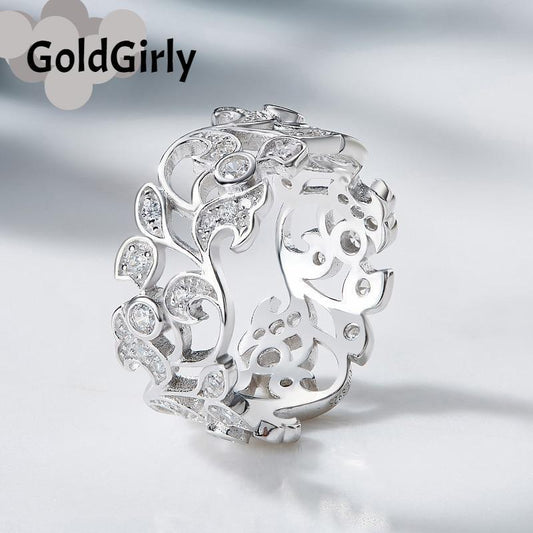 Bague en Argent 925 Sterling pour Femmes Sculptée en Strass Luxe