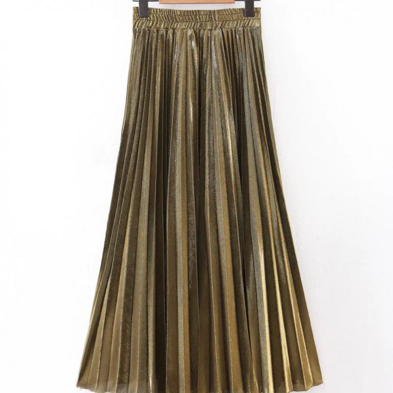 Jupe Longue Couleur Argent ou Or ll-match Slim Jupe Plissée