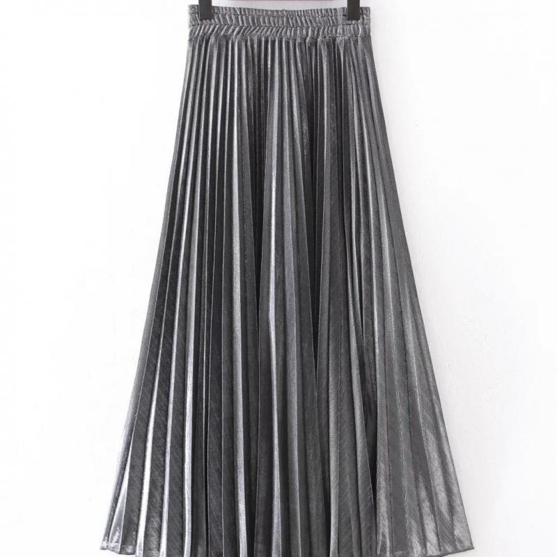 Jupe Longue Couleur Argent ou Or ll-match Slim Jupe Plissée