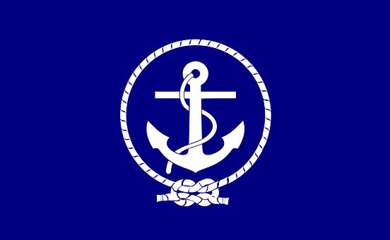 ancre blanche et cordage sur fond bleu roi