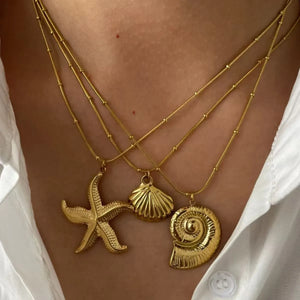 Collier d'été, pendentif en forme d'étoile de mer, coquille Saint-Jacques, escargot de mer pour femme, bijoux tendance, imperméables, idéal pour l'été, la plage ou les fêtes