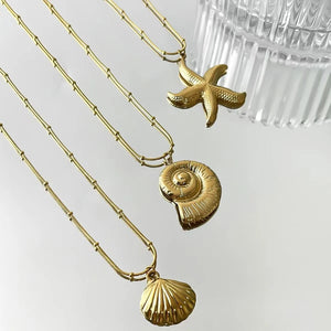 Collier d'été, pendentif en forme d'étoile de mer, coquille Saint-Jacques, escargot de mer pour femme, bijoux tendance, imperméables, idéal pour l'été, la plage ou les fêtes