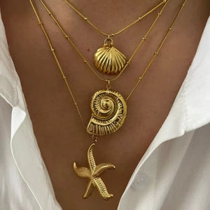 Collier d'été, pendentif en forme d'étoile de mer, coquille Saint-Jacques, escargot de mer pour femme, bijoux tendance, imperméables, idéal pour l'été, la plage ou les fêtes
