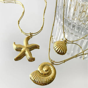 Collier d'été, pendentif en forme d'étoile de mer, coquille Saint-Jacques, escargot de mer pour femme, bijoux tendance, imperméables, idéal pour l'été, la plage ou les fêtes